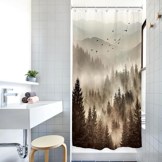 Riyidecor Foggy Mountain Small Stall Shower Curtain 36Wx72H Inch Nature Scenery - Image 2