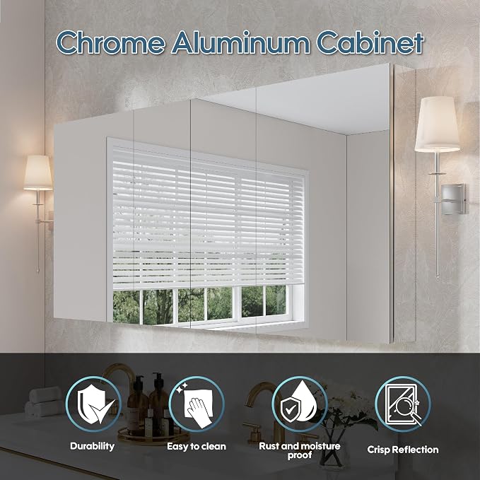WELLFOR 64" x 30" Rectangle Medicine Cabinet Mirror, Surface Mount or Recessed - Image 3