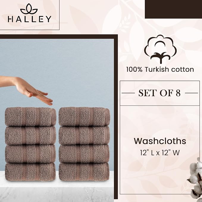 HALLEY Turkish 8 Pack Premium Washcloths 650 GSM Highly Absorbent Super Soft - Image 3