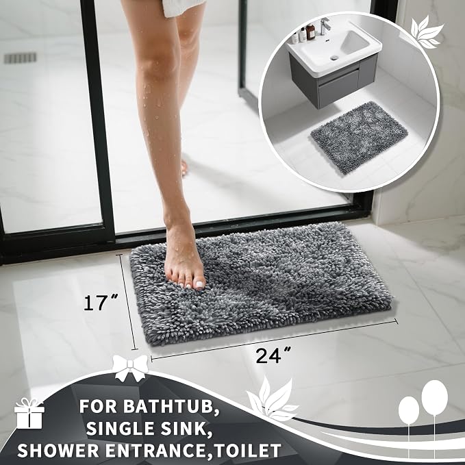 Yimobra Chenille Bathroom Rugs Non Slip, Extra Thick Soft Absorbent Bath Rug - Image 2