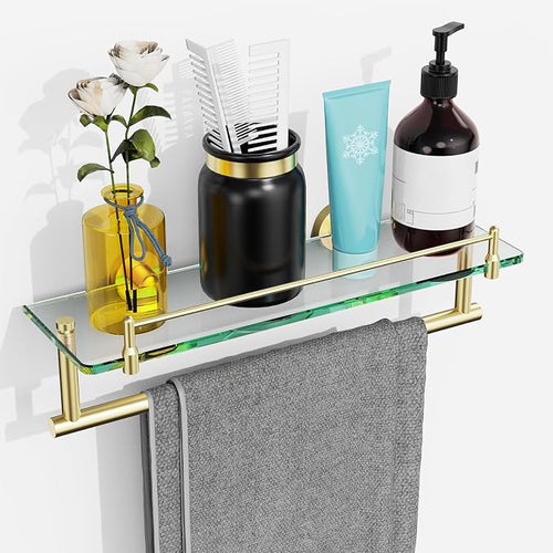 16-Inch Floating Tempered Glass Bathroom Shelf by HOMELIFE
