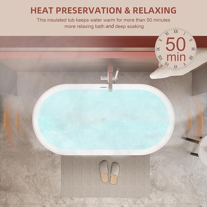 Black 59 inch Freestanding Soaking Bathtub, WHALEKING Modern Stand Alone Free - Image 5