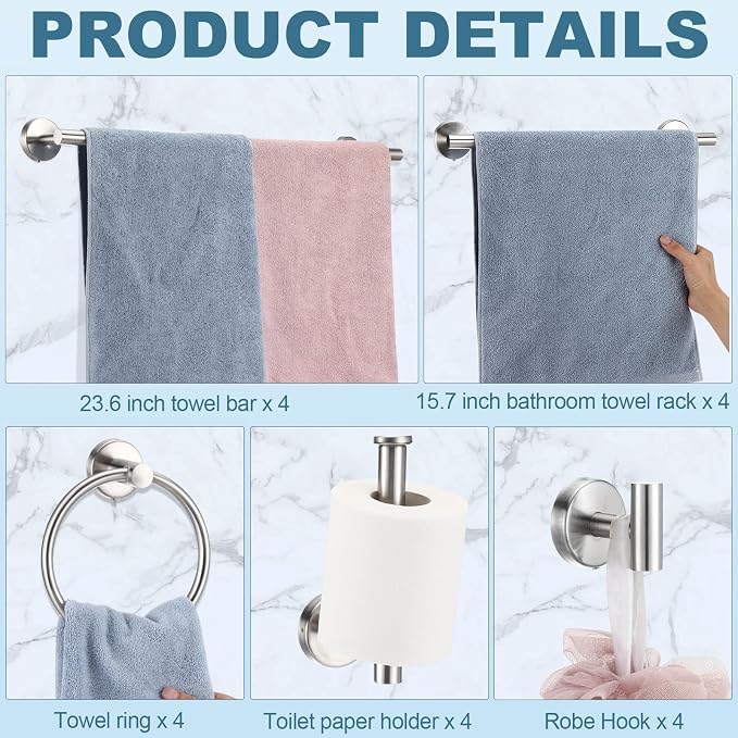 Gisafai 20 Pcs Bathroom Hardware Set, 23.6 Inch Brushed Towel Bar Ring Toilet - Image 3