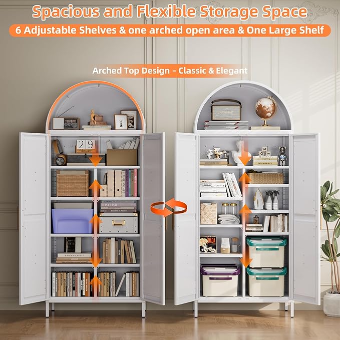 GangMeri Farmhouse Kitchen Pantry Cabinet, Arched Storage Cabinet - Image 3