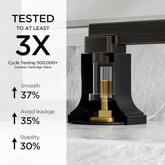 FORIOUS Brass Bathroom Faucets 3 Hole, Modern Waterfall Widespread 8 Inch Oil - Image 9