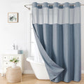 Long No Hooks Needed Linen Textured Shower Curtain by EACHOPE