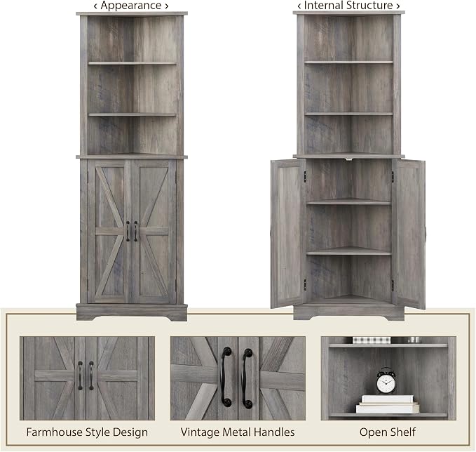 Smuxee Tall Corner Storage Cabinet, Farmhouse Corner Cabinet - Image 5