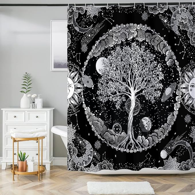 Bohemian Shower Curtain, Boho Floral Print Water Repellent Polyester Fabric - Image 8