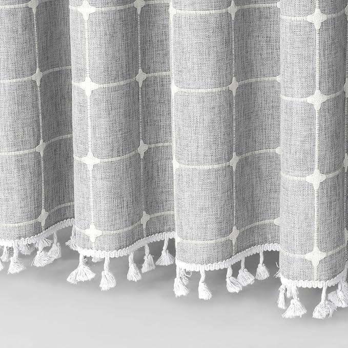 MitoVilla Grey Farmhouse Shower Curtain Set 72 x 78, Boho 78 inch Long - Image 5