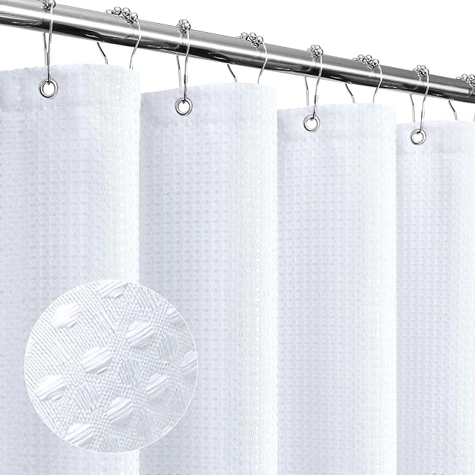 Gibelle Extra Long Shower Curtain 72 x 84, Tall Waffle Weave Textured Fabric by Gibelle