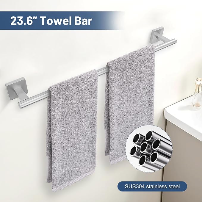 TURS Brushed Nickel 5-Pieces Bathroom Hardware Set SUS304 Stainless Steel Towel - Image 2