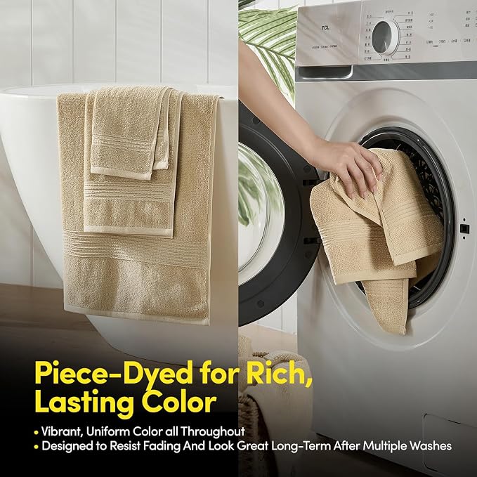 Bath Towels 8 Piece Towel Set – 100% Combed Cotton – Bath + Hand + Washcloths – - Image 4