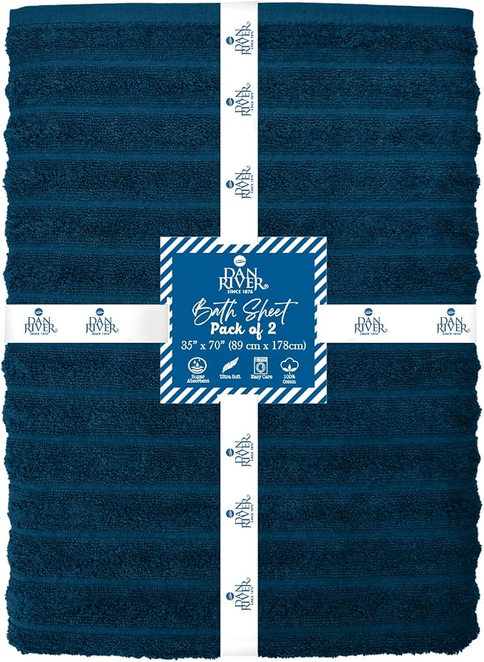 DAN RIVER Pack of 2 Bath Sheet 35x70 Inches, Big Towels Oversized Extra Ribbed - Image 2