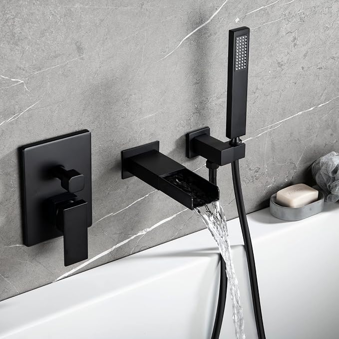 TapLong Matte Black Wall Mount Tub Filler Faucet Set - Image 9
