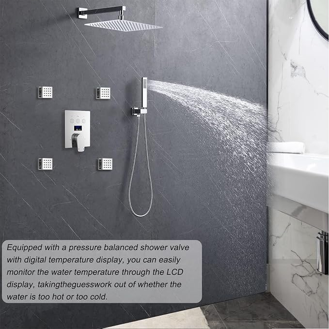 Shower Faucet Set Polished Chrome Shower System Luxury 12 Inch Wall Mounted - Image 2