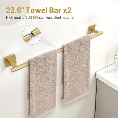 10 Pieces Brushed Gold Towel Bar Set, 23.6 Inch Bathroom Accessories Set SUS304 - Image 2