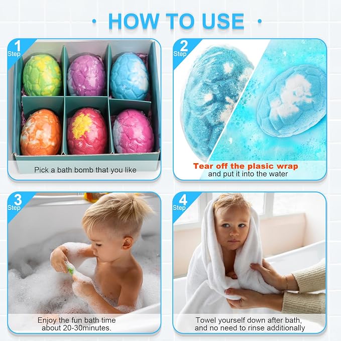 Bath Bombs for Kids with Surprise Inside, 6 Pack Dinosaur Toys Toddler Bath - Image 7