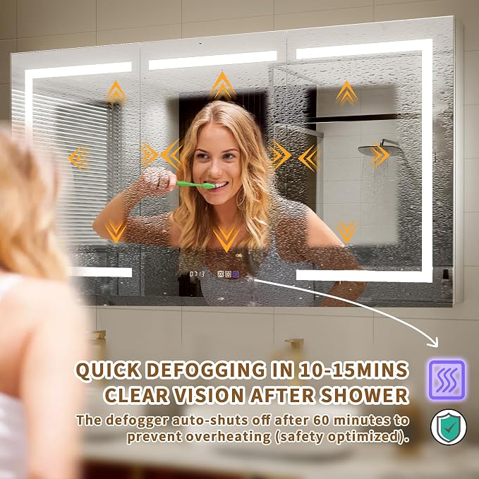 Lighted Medicine Cabinet with Mirror, Stepless Dimming & Defog, Wide Open - Image 3
