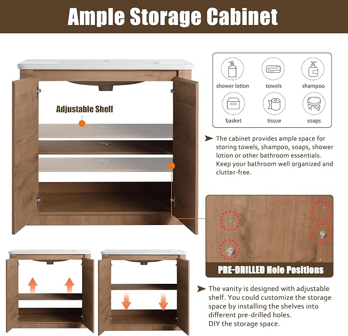 36 Inch Bathroom Vanity with Sink, Premium Plywood Wooden Cabinet with Soft - Image 6