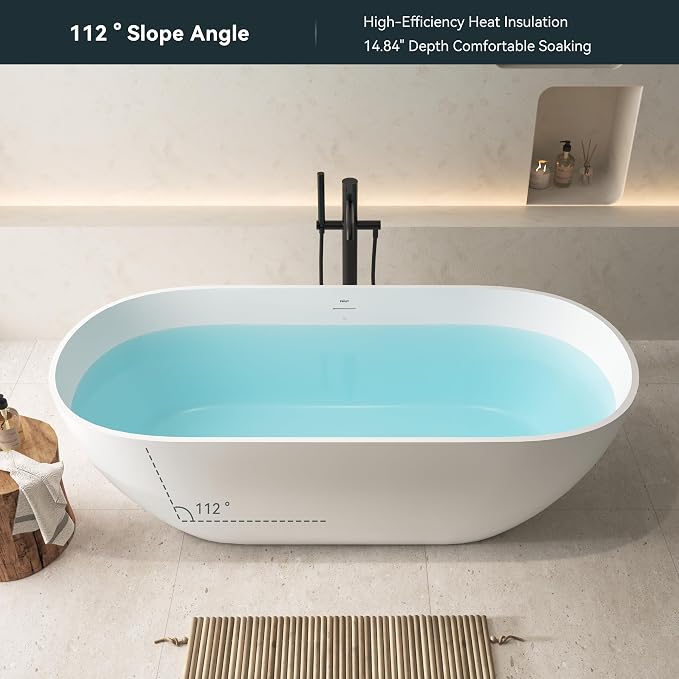 FerdY Fiji 69" Stone Resin Freestanding Bathtub, Classic Oval Shape Soaking - Image 4