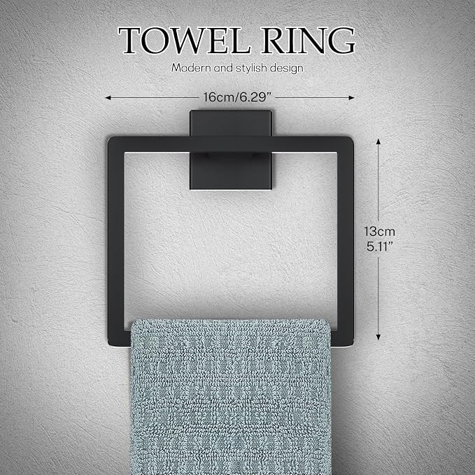 Matte Black Bathroom Hardware Accessories Set 10-Pieces Black Towel Bar Set - Image 4