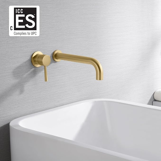 sumerain Tub Filler Wall Mount Roman Tub Faucet Brushed Gold Single Left-Handed - Image 2