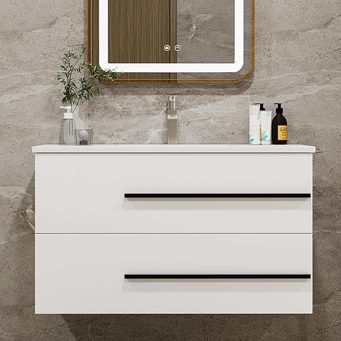 36 Inch Bathroom Vanity with Sink, Modern Floating Vanity Wall Mounted Bathroom by Chyanmoo