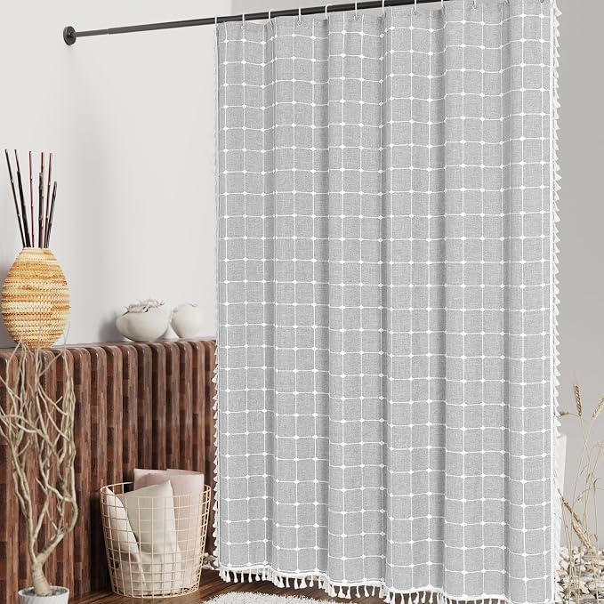 MitoVilla Grey Boho Extra Long Shower Curtain 72 x 84, Light Grey Modern - Image 2