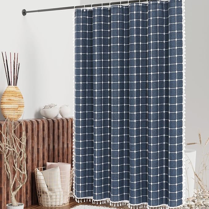 MitoVilla Navy Blue Boho Shower Curtains - Image 2