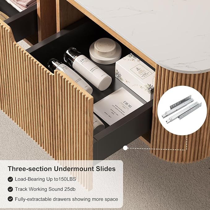 30" Floating Bathroom Vanity Without Sink, Marble Top, Solid Wood Surface and - Image 5