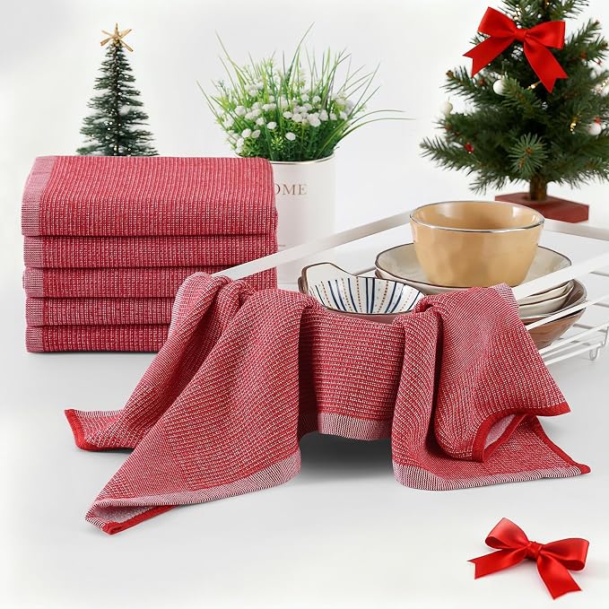 Homaxy Premium Kitchen Towels, Large Cotton Kitchen Hand Towels, Flat and Terry - Image 6