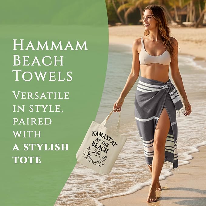 Turkish Cotton Beach Towel Pack of 4 & 1 Boho Tote Bag - Image 2