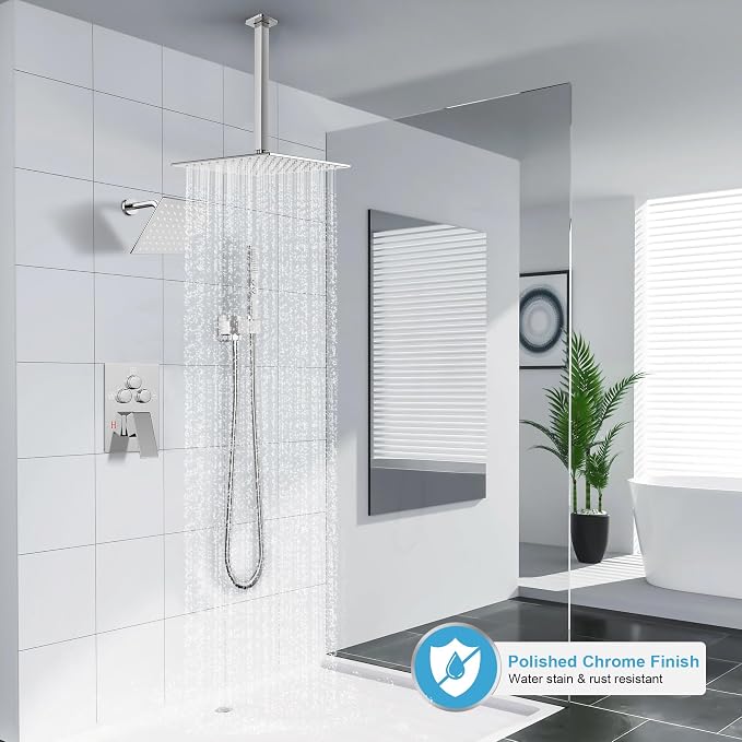 Shower Faucet Set Polished Chrome Shower System, Ceiling Mount 10 Inch Shower - Image 2