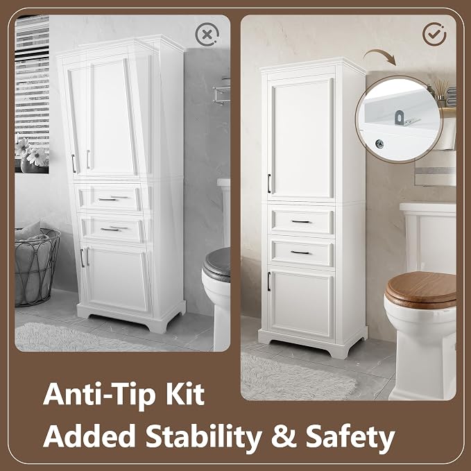 71" Tall Storage Cabinet with Drawers and Soft Closing Doors, Modern Wood - Image 8