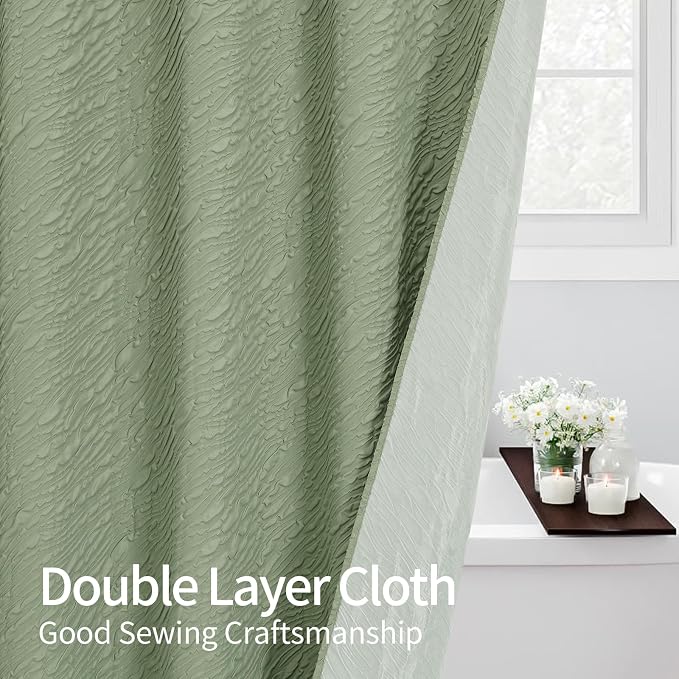MitoVilla Sage Green Shower Curtain, Farmhouse Waves Fabric Shower Curtains - Image 5
