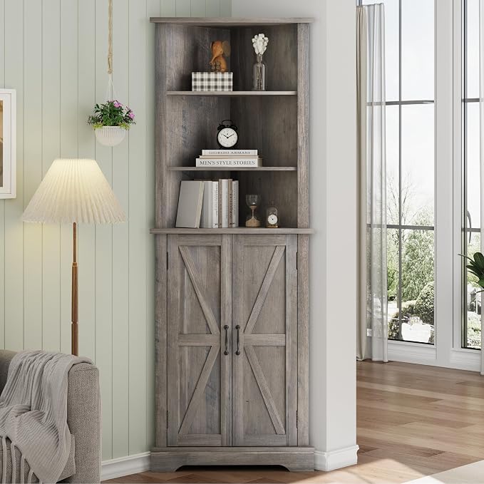 Smuxee Tall Corner Storage Cabinet, Farmhouse Corner Cabinet by Smuxee