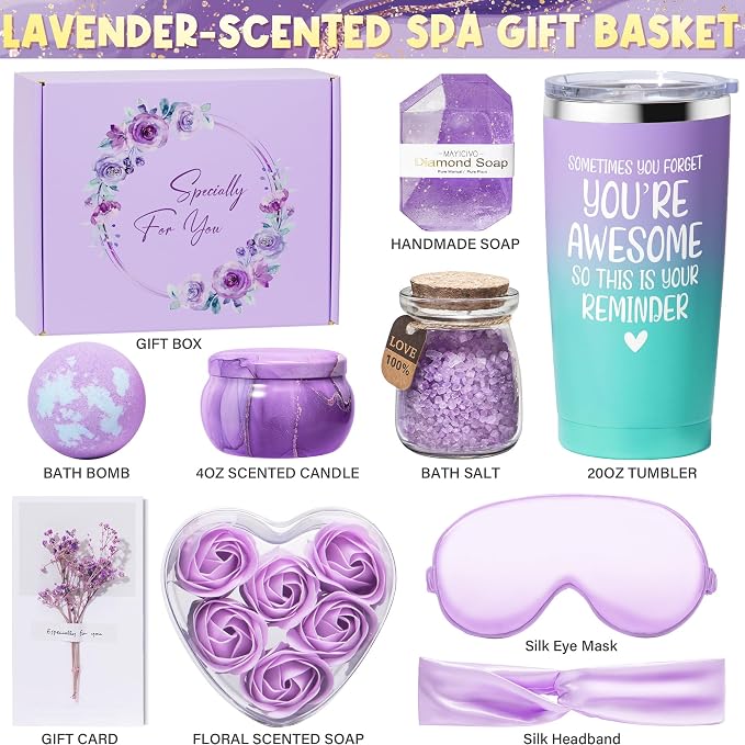 Birthday Gifts for Women Friendship, Lavender Relaxing Spa Gifts Basket for - Image 3