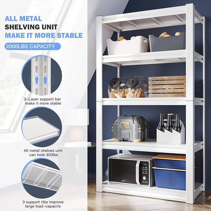 Raybee Garage Shelving, 2000LBS Storage Shelves, 5 Tier Adjustable Heavy Duty - Image 5