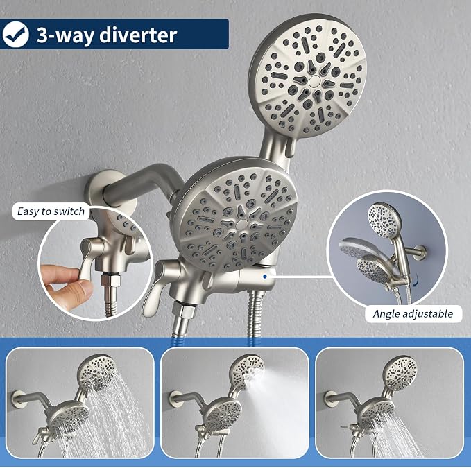 2 Handles Shower Faucet Shower System Complete 2 in 1 Shower Combo Set - Image 3