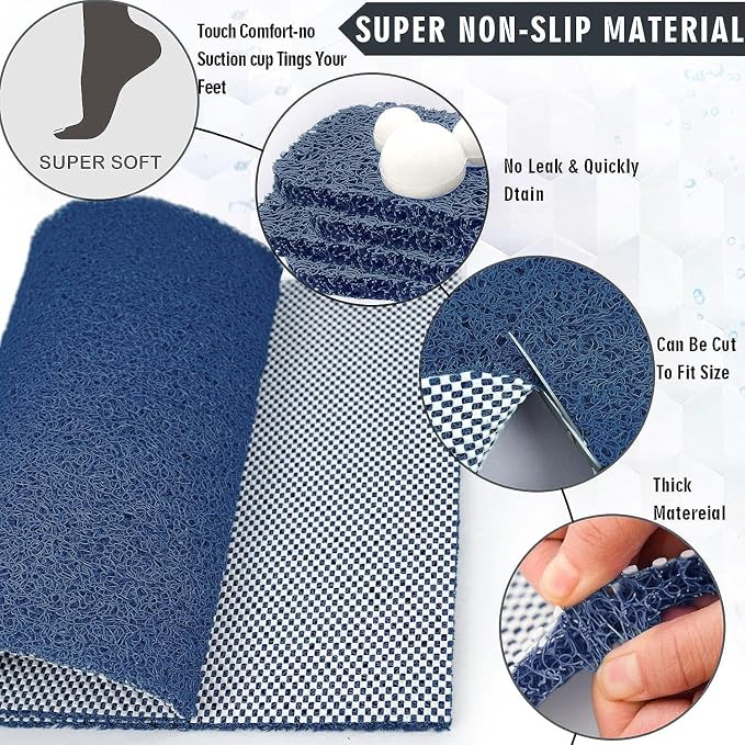 godehone Shower Mats Non Slip Without Suction Cups, PVC Loofah Bathroom Mats - Image 4