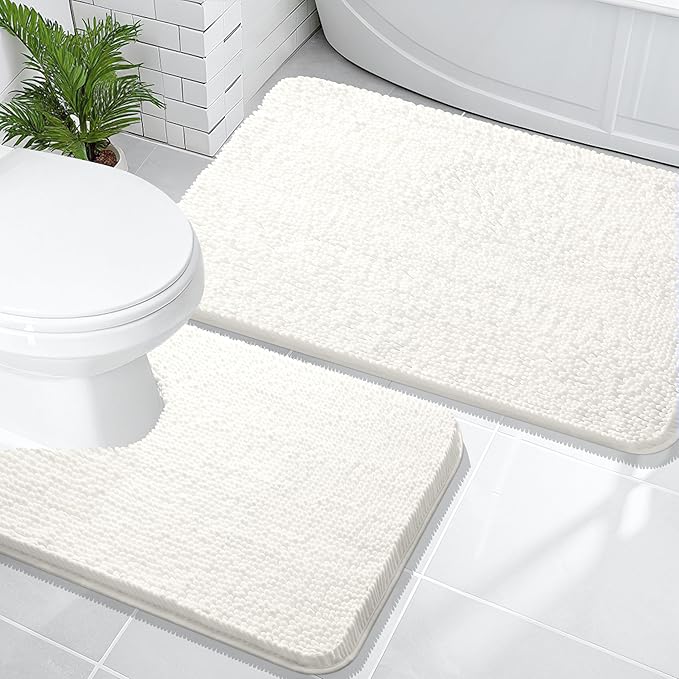 OLANLY Bathroom Rugs Sets 2 Piece, Soft Absorbent Chenille Bath Mats and by OLANLY