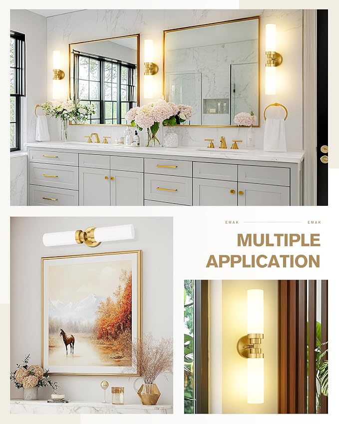 Emak 2 Pack Brushed Gold Bathroom Light Fixtures, 2 Light Bathroom Vanity Light - Image 5