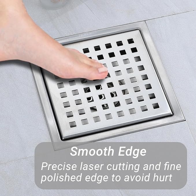 4 Inch Square Shower Floor Drain, Stainless Steel Black Shower Drain Kit - Image 4