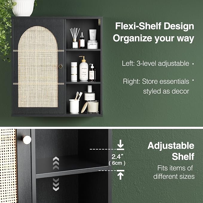 Rattan Bathroom Wall Cabinet, Boho Medicine Wall Cabinets - Image 5