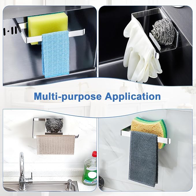 Sponge and Dish Cloth Holder for Kitchen Sink, 2 in 1 Adhesive Sink Dish Sponge - Image 5