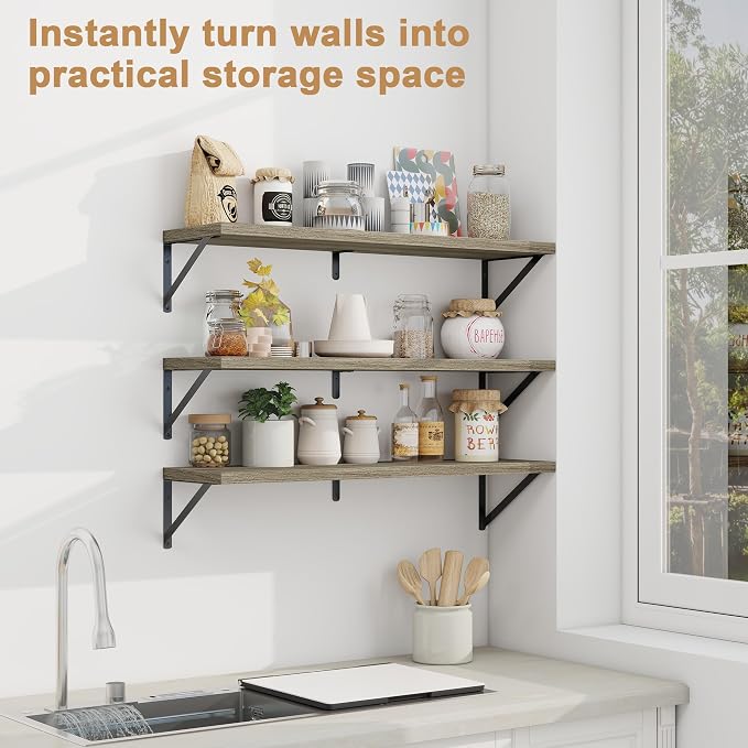 Fun Memories Floating Shelves for Wall, 36 Inches Long Set of 3 Wall Shelves - Image 5