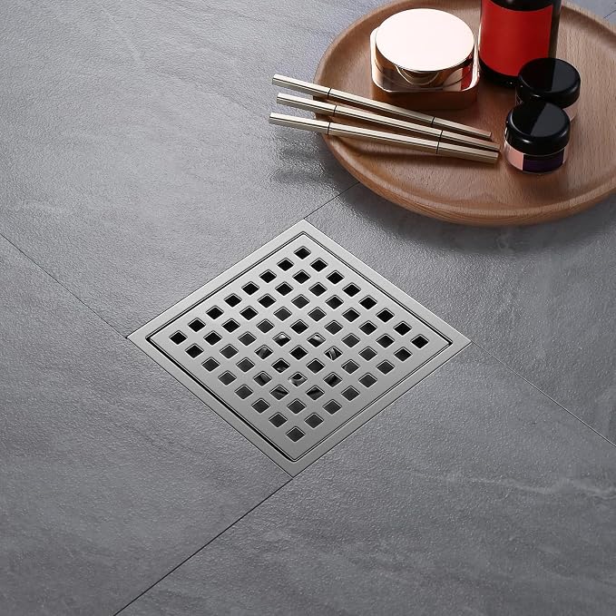 Shower Drain, Chrome 6 inch Square Shower Floor Drain - Image 7