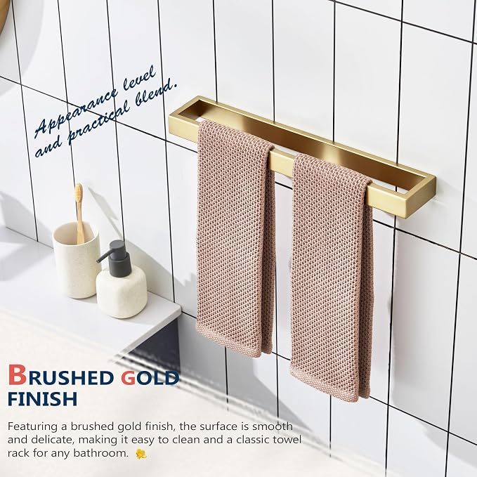 KOKOSIRI Towel Bars Brushed Gold Bath Towel Holders 16-Inch Kitchen Towel Rack - Image 6