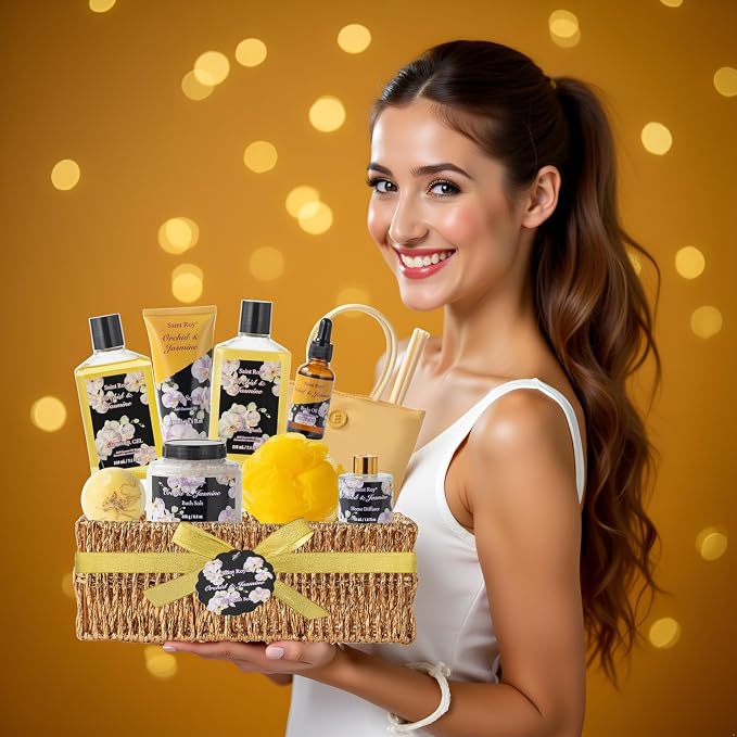 christmas gift bath basket, Bath and Body Gift Basket Orchid & Jasmine Spa Gift - Image 3
