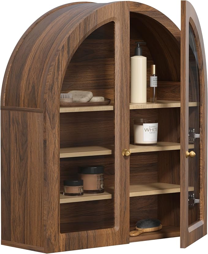 Large Arched Bathroom Wall Cabinet Wooden Medicine Cabinet - Image 9